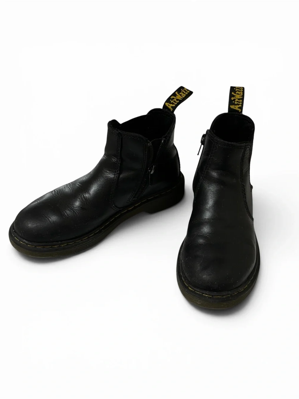 Dr Martens Kids Boots Black Leather Chelsea Ankle Side Zip Youth Size 2 Slip On